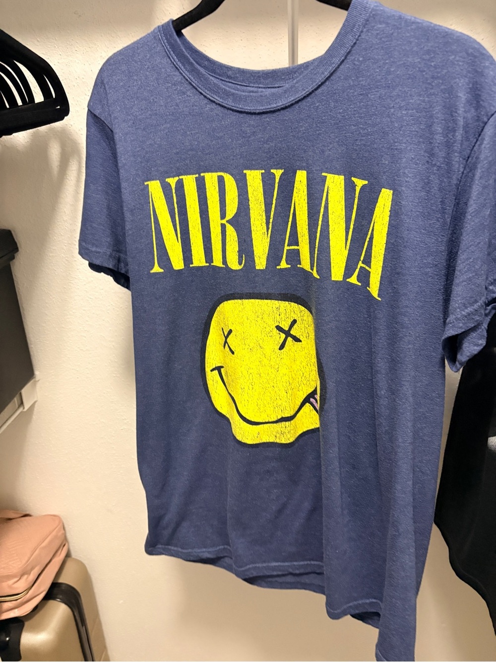 Nirvana Men's Blue Graphic Tee with Yellow Logo
